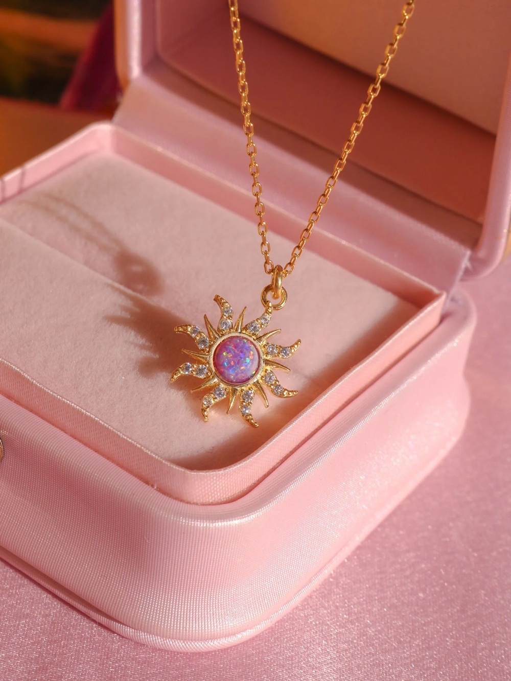 Disney tangled inspired Silver Sunburst Necklace with Purple Opal Center